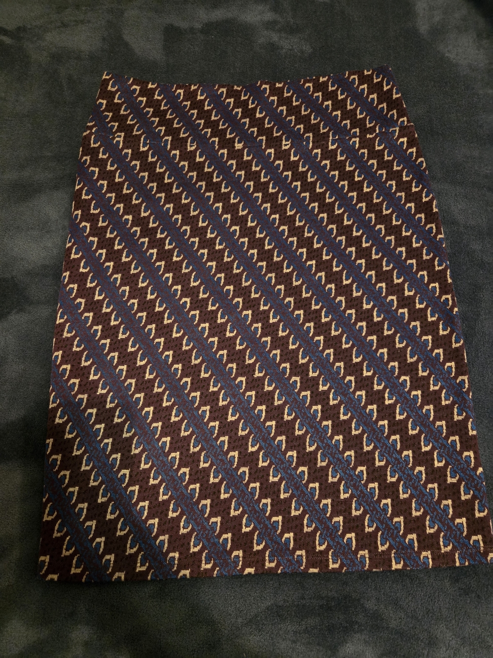 LuLaRoe Brown, Blue & Cream Diagonal Pencil Skirt